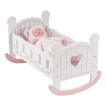 ROBUD Wooden Doll Cradle Rocking Baby Doll Crib, Reversible Doll Bed for Dolls Girl,Fits Dolls up to 18 Inches (White)