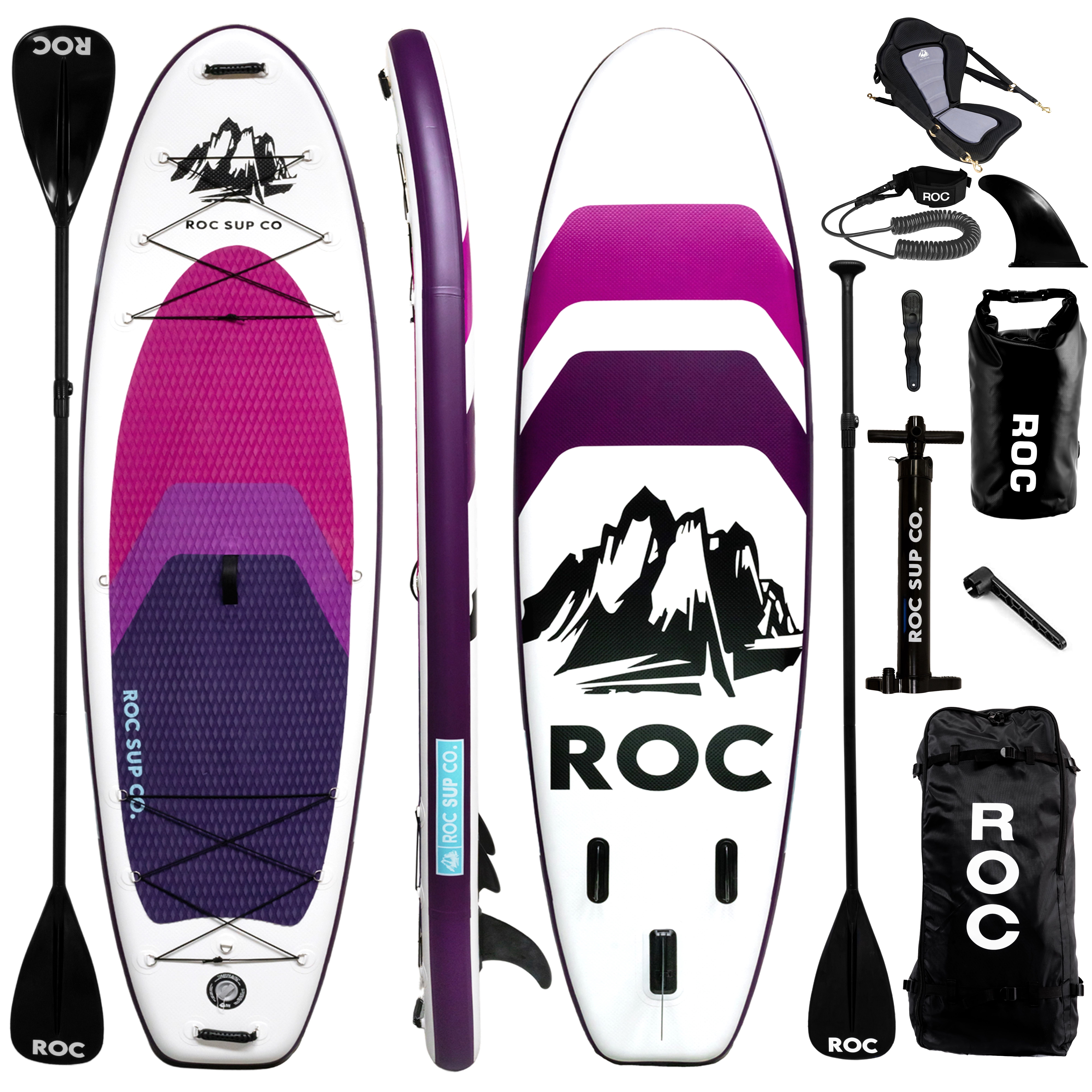 ROC Outdoors Inflatable Stand Up Paddle Boards 10 ft 6 in with Kayak Seat & Premium Accessories