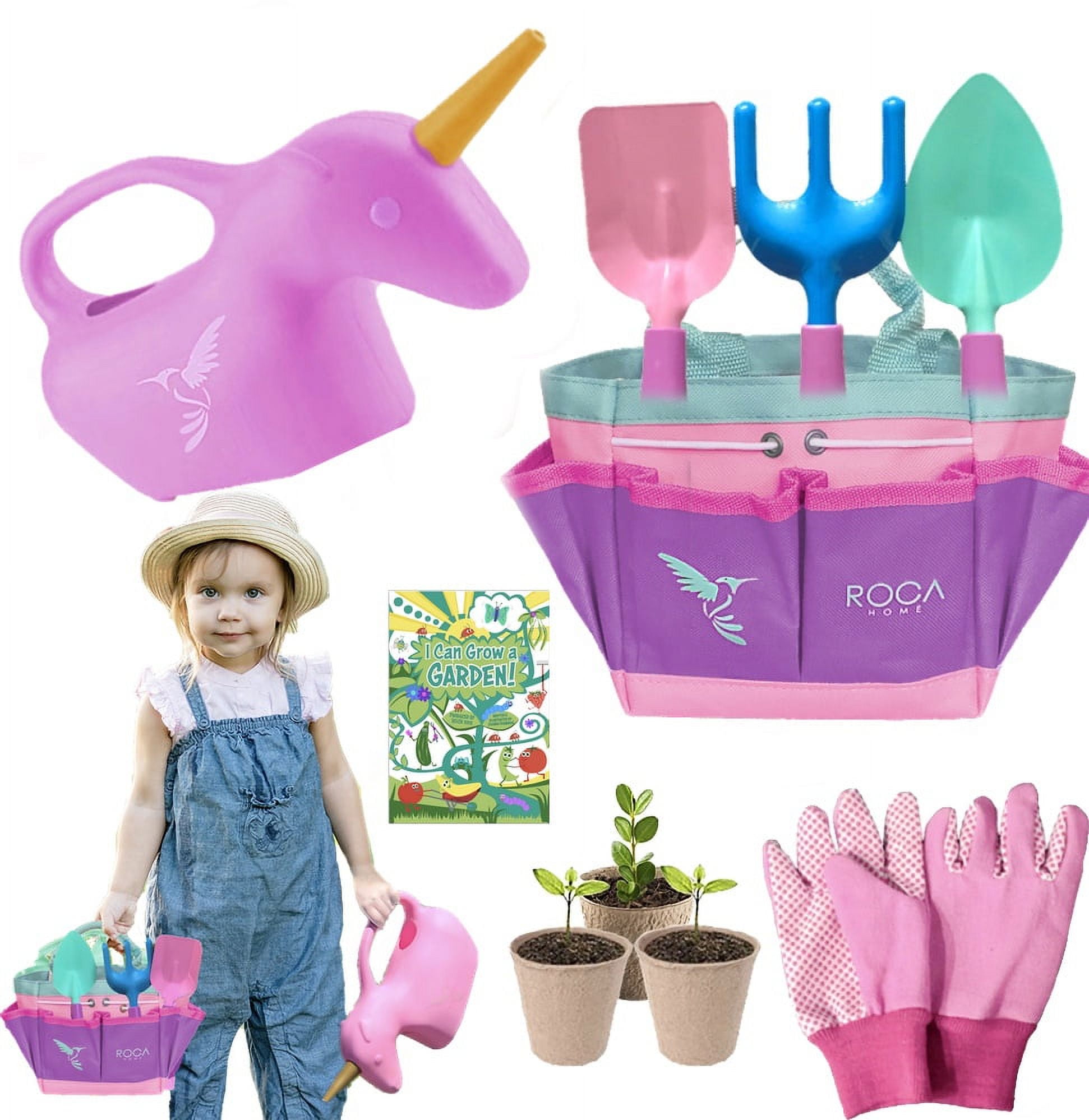 Pink Gardening Tools for Kids with Stem Early Learning Guide by Roca Toys. Garden Tools Toys, Outdoor Toys and Learning Toys