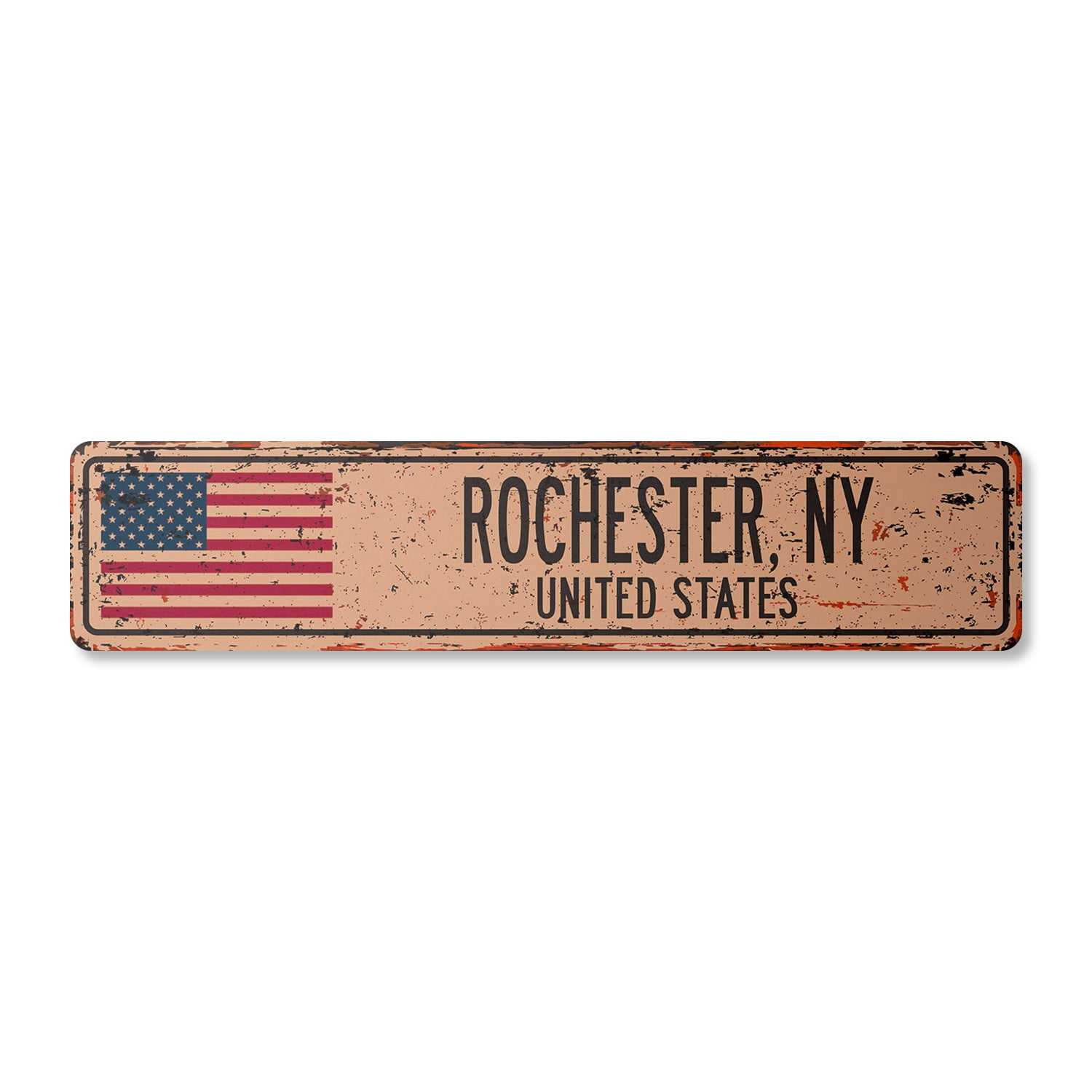 ROCHESTER NY UNITED STATES Vintage Aluminum Street Sign American flag ...