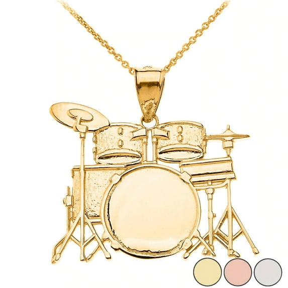 ROCK BAND DRUM SET PENDANT NECKLACE IN SOLID GOLD (YELLOW/ROSE/WHITE) : 10K Pendant with 16" chain