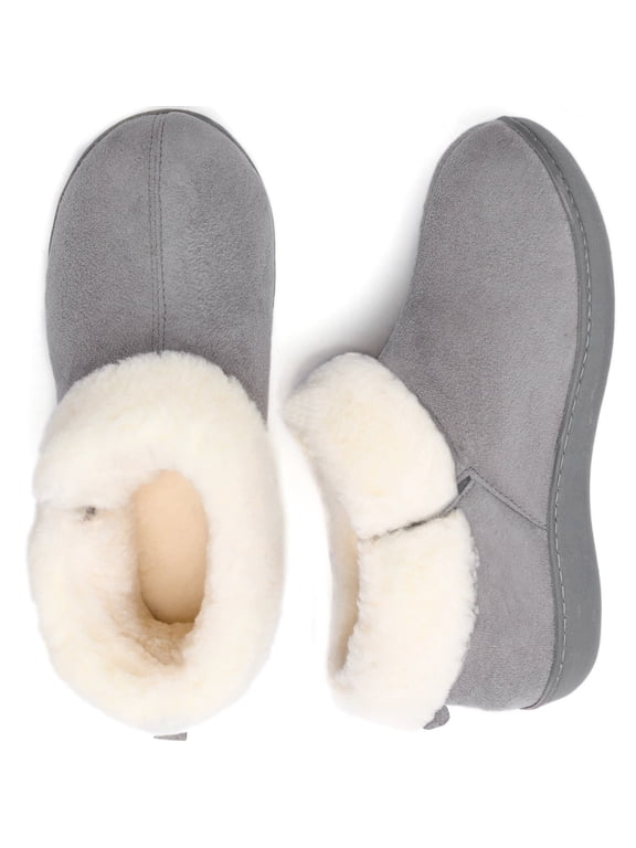 Ravelier Women's Plush Faux Fur Collar Bootie Slipper