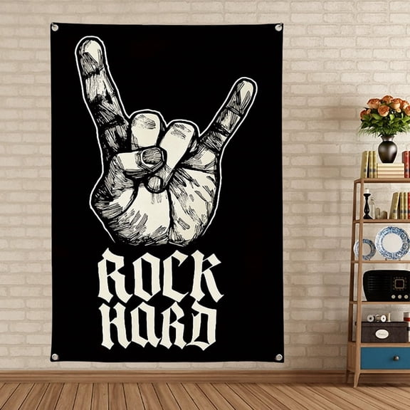 ROCK HAED Flag Tapestry Hard & Punk Metal Music Poster Vintage Rock Music Festival Themed Fabric Banner Bar Cafe Beer House Indoor Wall Art Decoration 7,38X57 inches