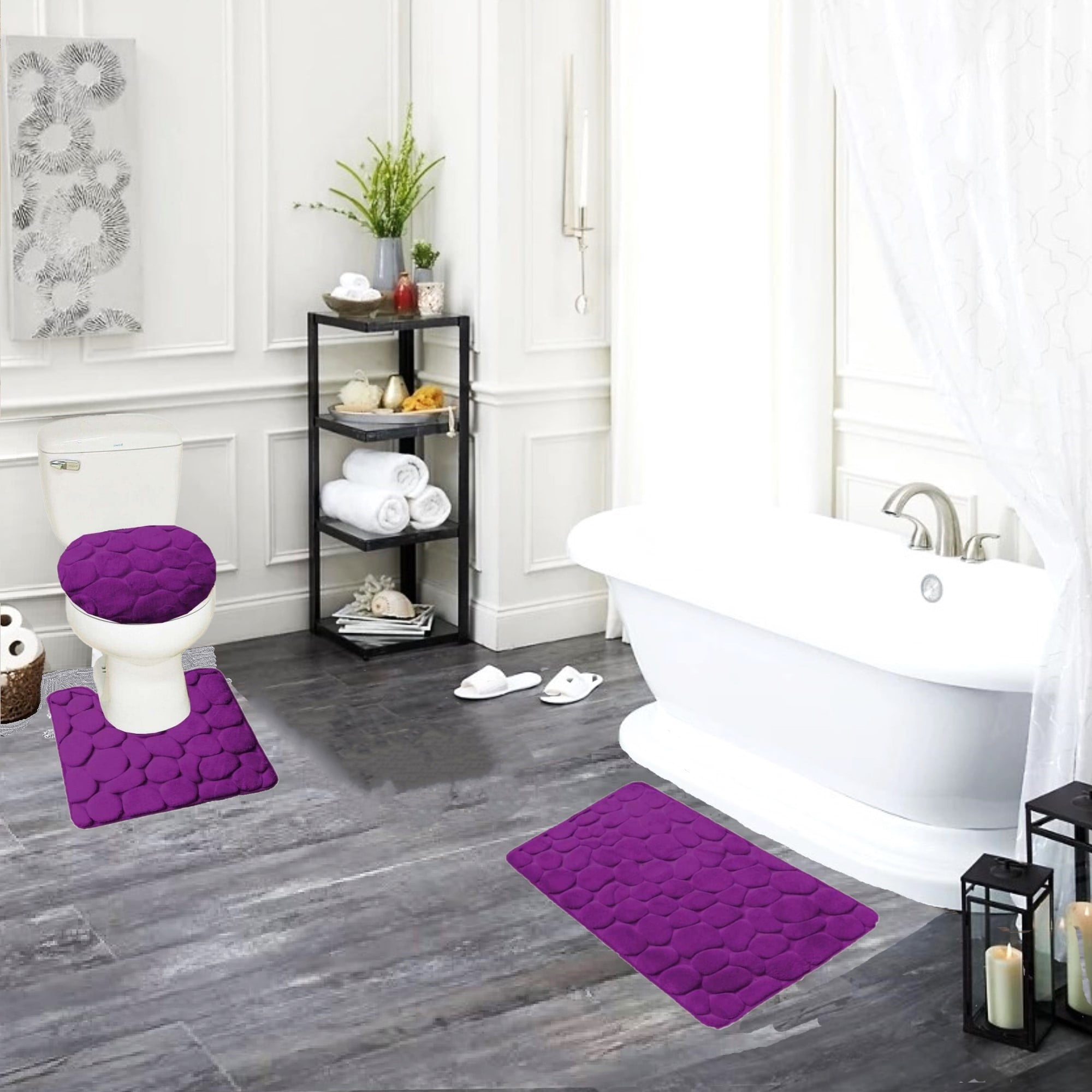  3 Piece Set Bathroom Rugs, Dreamy Farm Purple Lavender