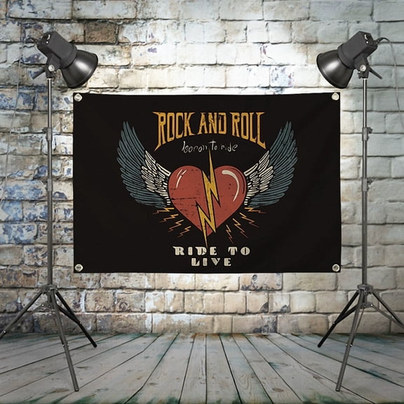 ROCK AND ROLL Never Die Fun Punk Metal Music Wall Art Tapestry Flag Vintage Hard Rock Poster Hanging Banner For Home Outdoor Room Dorm Bedroom Wall Decoration 2,38X57 inches