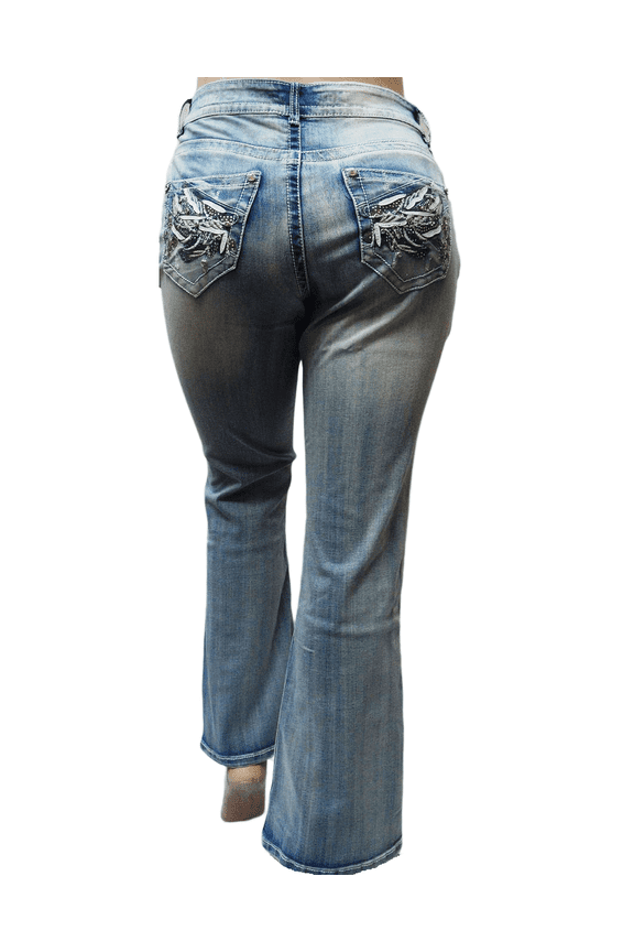 Women's Plus Size Stretch Blue mid Rise Denim Jeans Pants Bootcut Leg