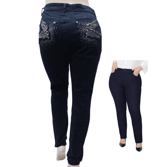 ROCK & STONE Women's Plus Size Stretch Blue mid Rise Denim Jeans Pants Skinny Leg
