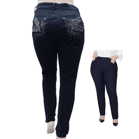 ROCK & STONE Women's Plus Size Stretch Blue mid Rise Denim Jeans Pants Skinny Leg