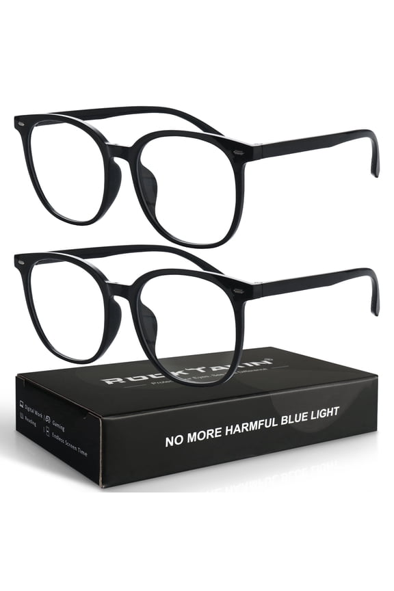 ROCK TAKIN Large Frame Blue Light Blocking Glasses 2-Pack - Trendy Graduated Grey & Black Anti Eye Strain Glasses for Screen Use, Women & Men
