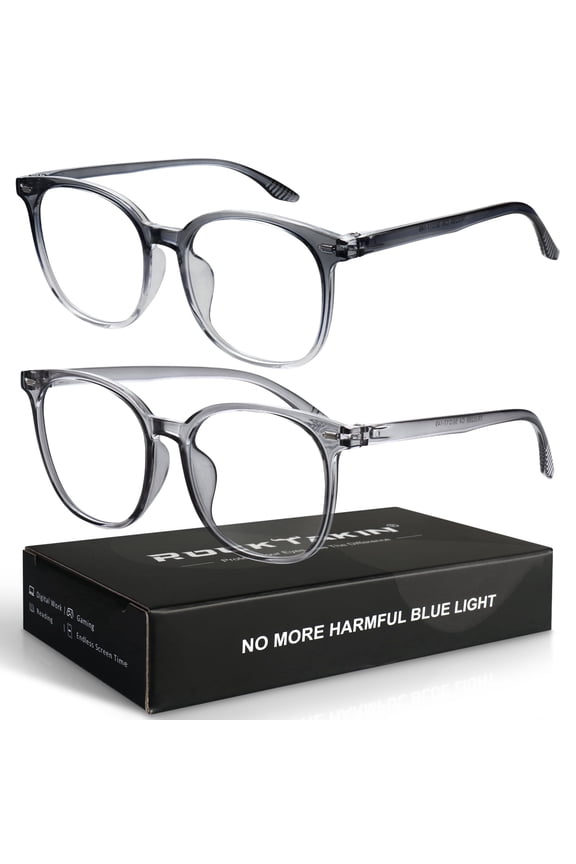 ROCK TAKIN Large Frame Blue Light Blocking Glasses 2-Pack - Trendy Graduated Grey & Black Anti Eye Strain Glasses for Screen Use, Women & Men