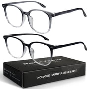 ROCK TAKIN Large Frame Blue Light Blocking Glasses 2-Pack - Trendy Graduated Grey & Black Anti Eye Strain Glasses for Screen Use, Women & Men