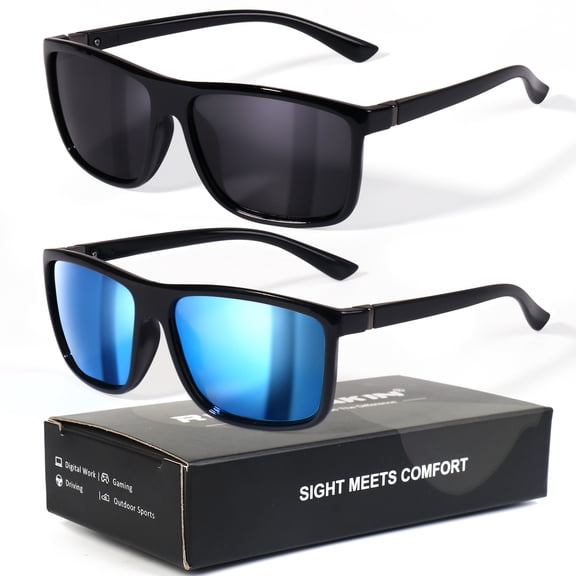 ROCK TAKIN Polarized Sunglasses (2 Pack) - Classic Square Frame, Sporty Cycling & Driving Glasses with UV400 Protection for Men Women