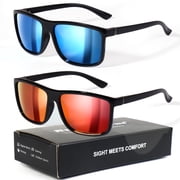 ROCK TAKIN Polarized Sunglasses 2 Pack - Classic Square Frame, Sporty Cycling & Driving Glasses with UV400 Protection for Men Women