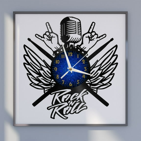 ROCK n ROLL 12 Inch Vinyl Record Wall Clock - Silent, Creative, and Unique Clock for Living Room, Entryway, or Bedroom Decor - Perfect Gift Idea(12 inchs B without LED)