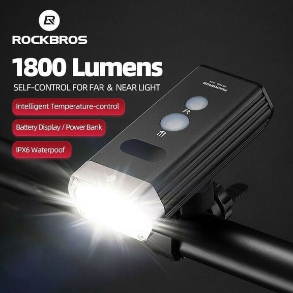 ROCKBORS 1800LM Cycling Front Light Intelligent Temperature Control Lamp Bike Headlight 5200mAh Waterproof