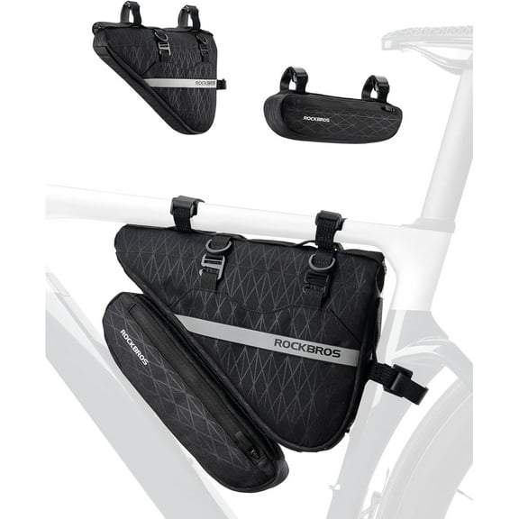 ROCKBROS 2 in 1 Triangle Frame Bag, Bike Frame Bag, Bicycle Handlebar Bag, Ergonomic Set Bag, Reflective Bag, Suitable for MTB Road Bike E-Bike, Large Capacity 1.3 L+0.7 L
