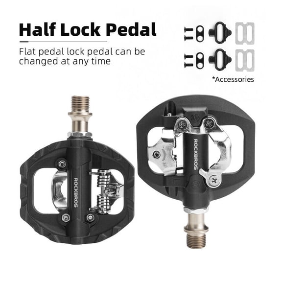 ROCKBROS 9/16" Dual Platform Clipless Bike Pedals with Cleats, Lightweight Mountain Bicycle Pedals for Commuting Gravel bike Indoor Exercise