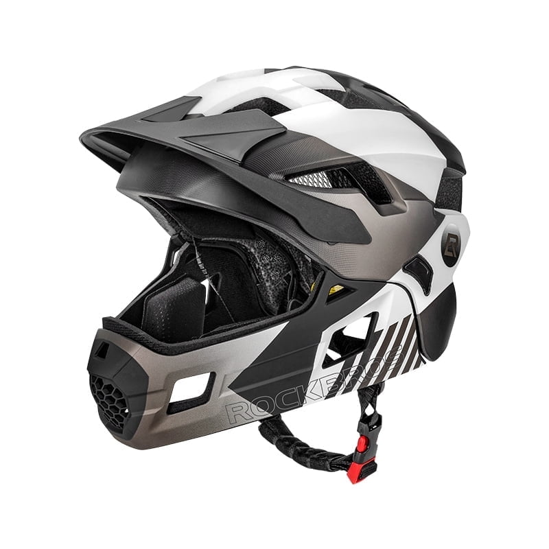 ROCKBROS Bicycle Helmet Kids Helmet Full Face Safety Helmet Removable Helmet Chin All-Round Ventilation Holes with Adjustable Brim for Kids Age 5-12