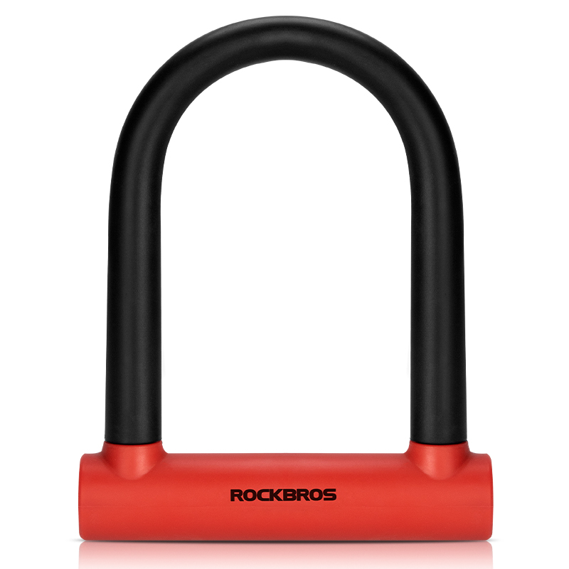 ROCKBROS Bicycle Locks,High-Strength Alloy Steel U-shaped locks,U-Lock Red with 1.2m cable