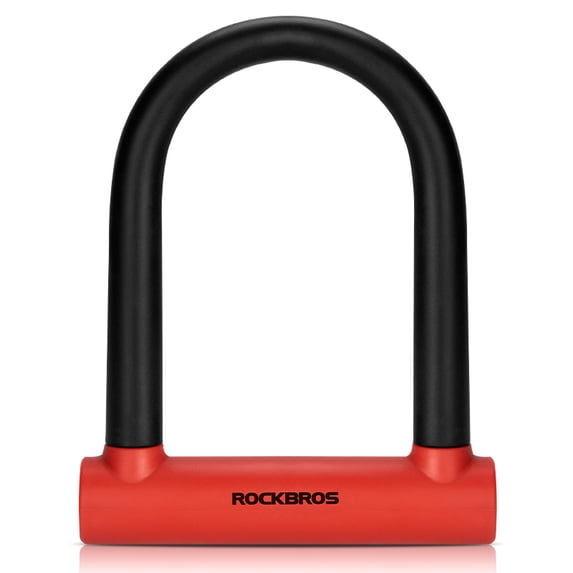 ROCKBROS Bicycle Locks,High-Strength Alloy Steel U-shaped locks,U-Lock Red with 1.2m cable