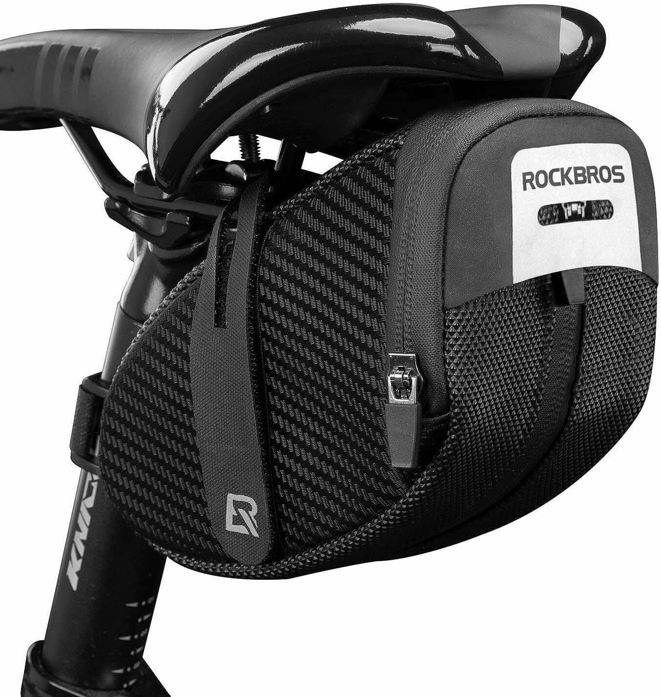 ROCKBROS Bike Saddle Tail Bag, Bike Bag Under Seat, Strap-on Cycling Wedge Pack, Bike Seat Storage Bag for Mountain & Road Bikes, 0.5L Waterproof Tail Light Adjustable