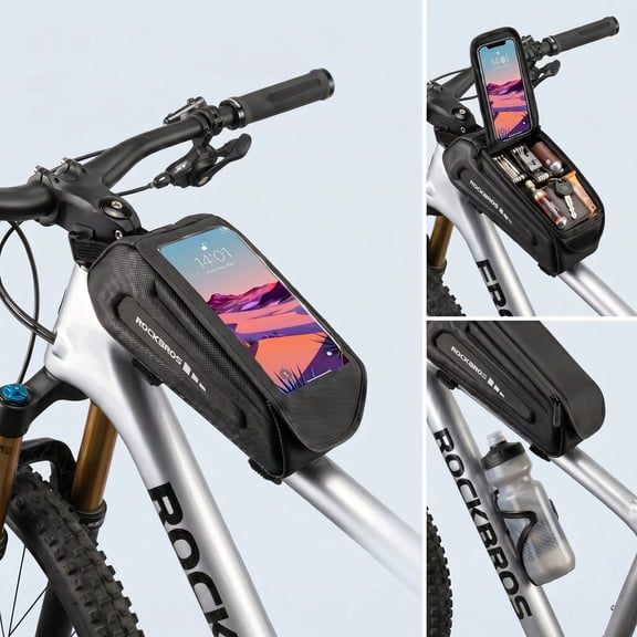 ROCKBROS Bike Bags for Bicycles EVA Waterproof Mount Holder Front Frame Top Tube Frame Bag 1.7L Waterproof Phone Pouch