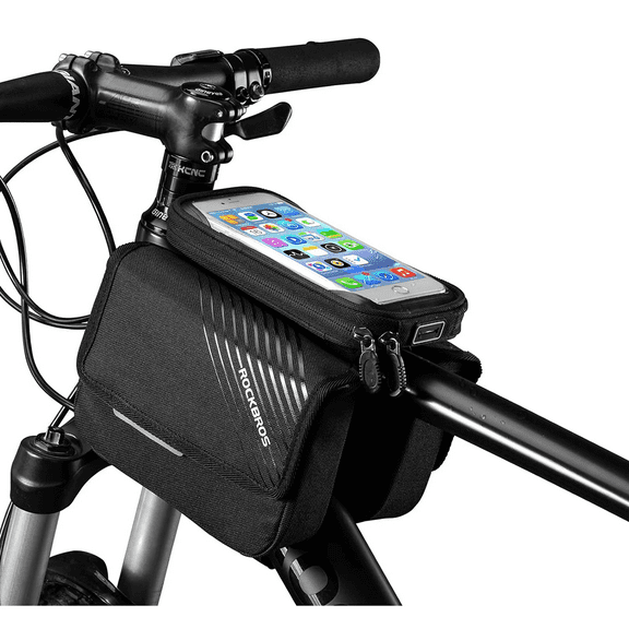 ROCKBROS Bike Frame Bag, Waterproof Top Tube Bike Bag, Large Storage Touch Screen Bike Cell Phone Holder Suitable for iphone 12,13,1415 Below 6.4"