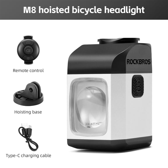 ROCKBROS Bike Hosting Light 1600 LM Adjustable Beams Remote Control Built-in Light/Vibration Sensor/Smart Digital Display Screen Bicycle Frongt Light for Night Ride