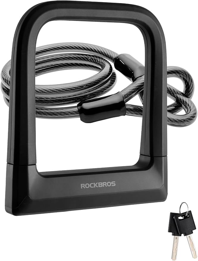 ROCKBROS Bicycle Lock Set,Bike U-Lock Security Steel Cable with 1.2m Cable