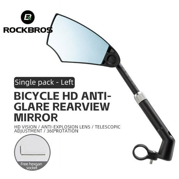 ROCKBROS Bike Handlebar Mirror Adjustable Anti-Glare/Lens Scratch Resistant/360 Degree Flat Rotation Fit 21-24mm Handlebar