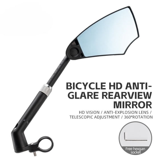 ROCKBROS Bike Mirror Adjustable Safe Rear View Mirror Anti-glare Lens Scratch Resistant Glass Lens 360 Degree Flat Rotation Fit 21-24mm Handlebar