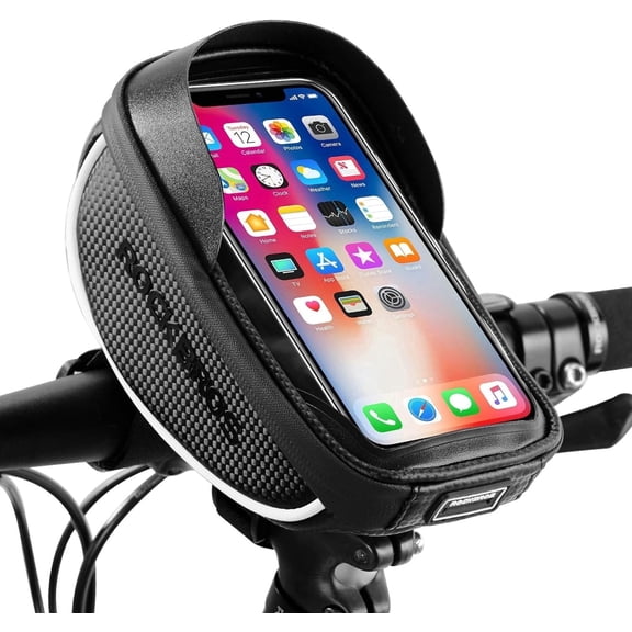 ROCKBROS Bike Phone Mount Bag Bike Front Frame Handlebar Bag Waterproof Bike Phone Holder Case Bicycle Accessories Pouch Sensitive Touch Screen Compatible with iPhone Below 6.5"