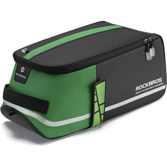 ROCKBROS Bike Rear Rack Bag Bike Trunk Bag Reflective Bicycle Rear Seat Saddle Bag Cycling Luggage Panniers with Shoulder Straps, Green Rain Cover
