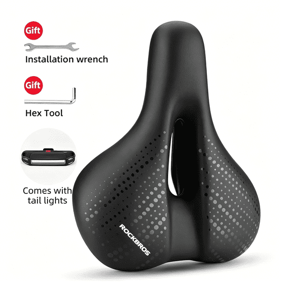ROCKBROS Waterproof Bike Seat, Gel Bicycle Saddle with Gel Memory Foam Padded with Taillight