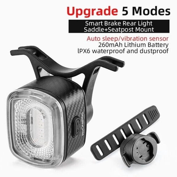 ROCKBROS Bike Smart Tail Light RechargeableBrake LED USB-C Bicycle Rear Light Safe Smart Auto Brake Sensing Waterproof