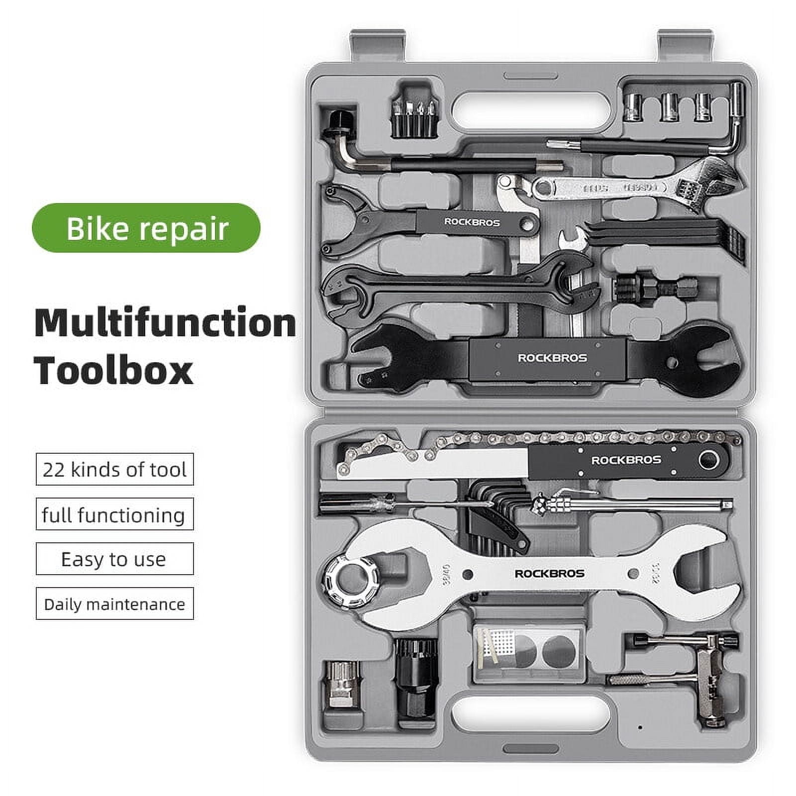 ROCKBROS Bike Tool Kit 44Pcs Bicycle Repair Tool Box Maintenance Tool Set with Multifunction Tool for Repair Tyres Brakes Chains Pedals Mountain Road Bike
