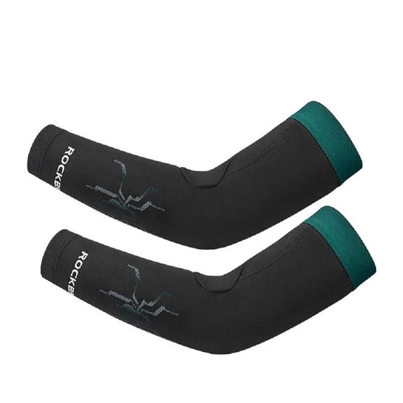 ROCKBROS Cycling Arm Sleeves – Black-Green, Ultimate Warmth, Moisture-Wicking & Flexible Arm Warmers