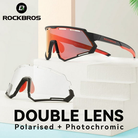 ROCKBROS Cycling Glasses with Interchangeable Polarized Photochromic Lenses Sport Sunglasses Bike Glasses for Men Women