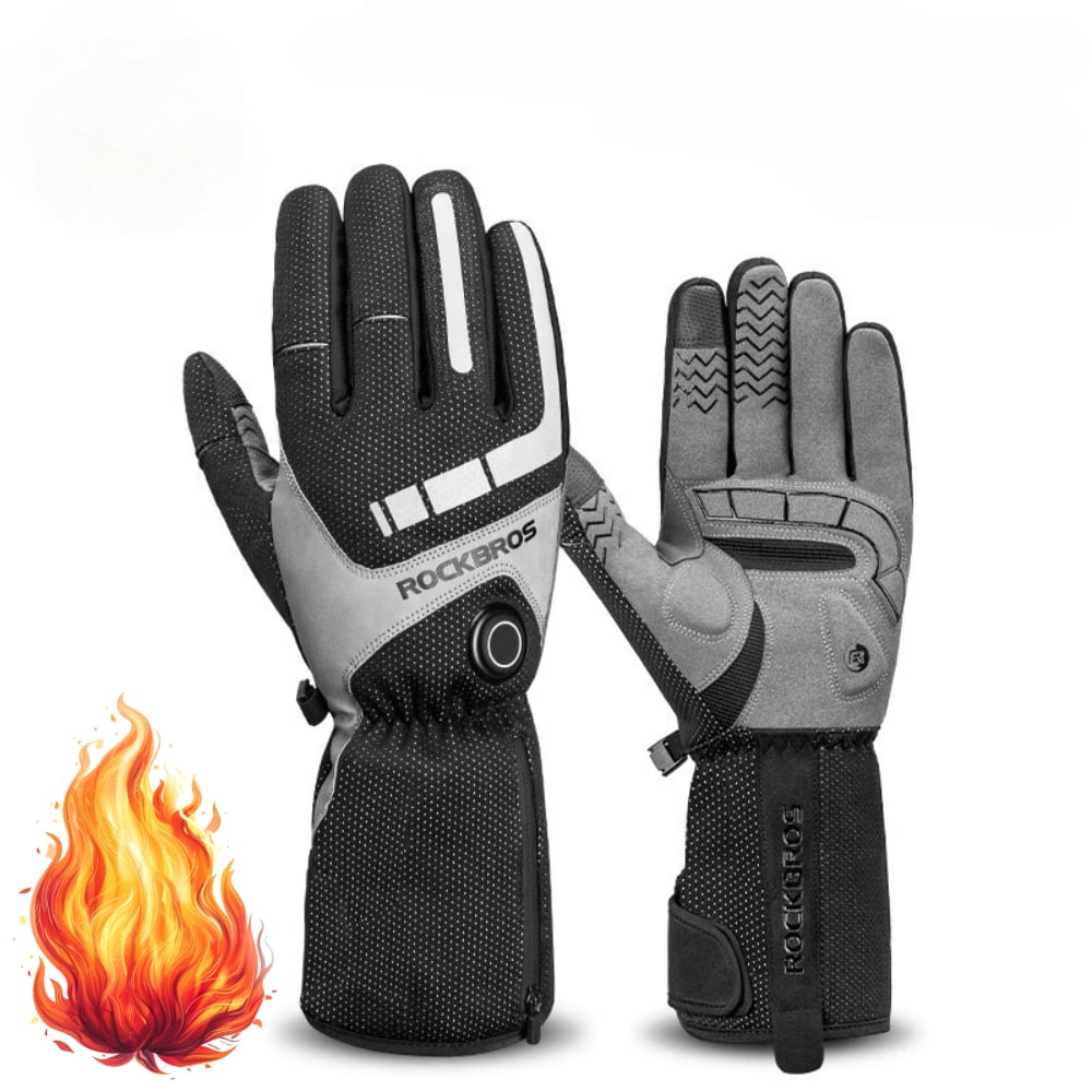 ROCKBROS Electric Winter Heating Gloves Rechargeable Thermal Mittens Cycling Gloves with Hidden Pocket Design Touchscreen Sensitive Waist Hook 3 Gear Adjustment Gloves