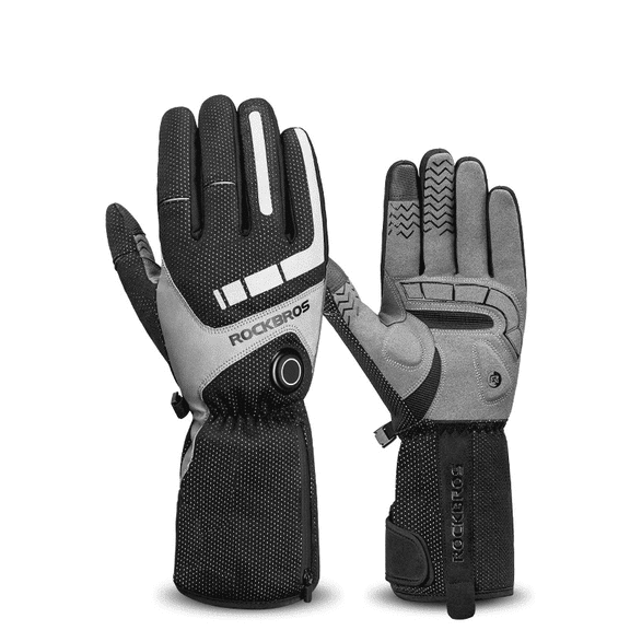 ROCKBROS Electric Winter Heating Gloves Rechargeable Thermal Mittens Cycling Gloves with Hidden Pocket Design Touchscreen Sensitive Waist Hook 3 Gear Adjustment Gloves