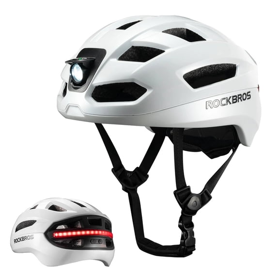 ROCKBROS Cycling Helmet Lighting Smart Remote Warning USB Light Control Helemt,Front/Tail/Turn Signal Light High-density Foaming One-piece Molding Safety Helmet