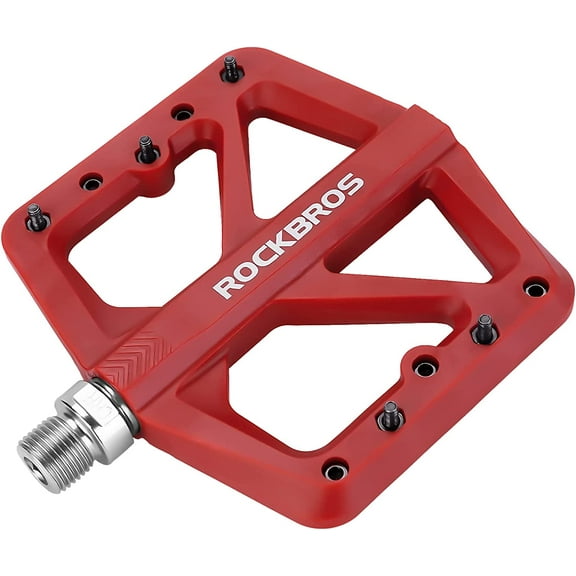 ROCKBROS Cycling Pedals Mountain Road Bike Pedals Bicycle Nylon Flat Pedals Sealed Bearings 9/16" Red 1 Pair