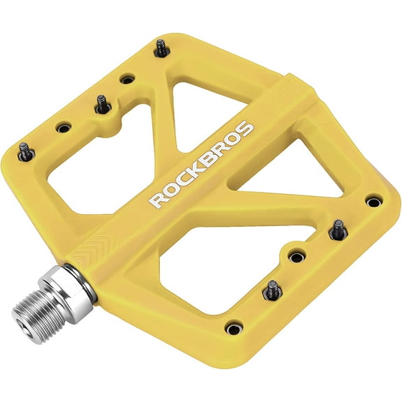 ROCKBROS Cycling Pedals Mountain Road Bike Pedals Bicycle Nylon Flat Pedals Sealed Bearings 9/16" Yellow 1 Pair