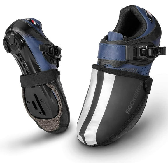 ROCKBROS Cycling Shoe Covers Thermal Toe Cover Warmers Waterproof Bike Overshoes Reflective PU Leather Wear-resistant
