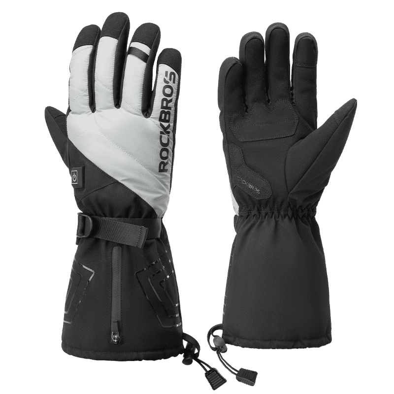 ROCKBROS Electric Heated Bike Gloves Winter Ski Gloves Motorcycle Full Gloves 4000mAh Rechargeable Battery Thermal Mittens Gloves Men