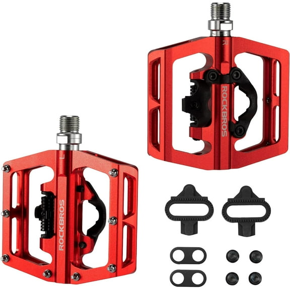 ROCKBROS MTB Mountain Bike Pedals Compatible with SPD Mountain Bike Dual Function Sealed Clipless Aluminum Bicycle Flat Platform 9/16" Pedals with Cleats for Road, MTB, Mountain Bikes