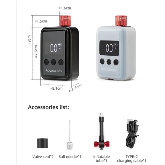 ROCKBROS Mini Bike Pump 150PSI Portable Electric Pump W/Digital Pressure Gauge