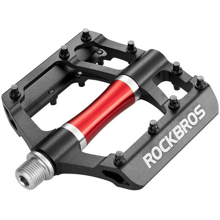 ROCKBROS Aluminum Bicycle Flat Platform Pedals, Black Non-Slip Sealed Bearing 9/16" Pair