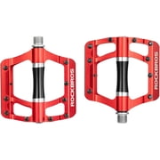 ROCKBROS Mountain Bike Pedals Cycling Pedals Aluminum Bicycle Flat Platform Pedals 9/17" Non-Slip Sealed Bearing for Road Mountain BMX MTB Bike Red