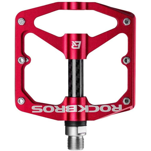 ROCKBROS Mountain Bike Pedals Flat Bicycle Pedals 9/16 Road Bike Pedals Carbon Fiber Sealed Bearing Flat Pedals for MTB Red